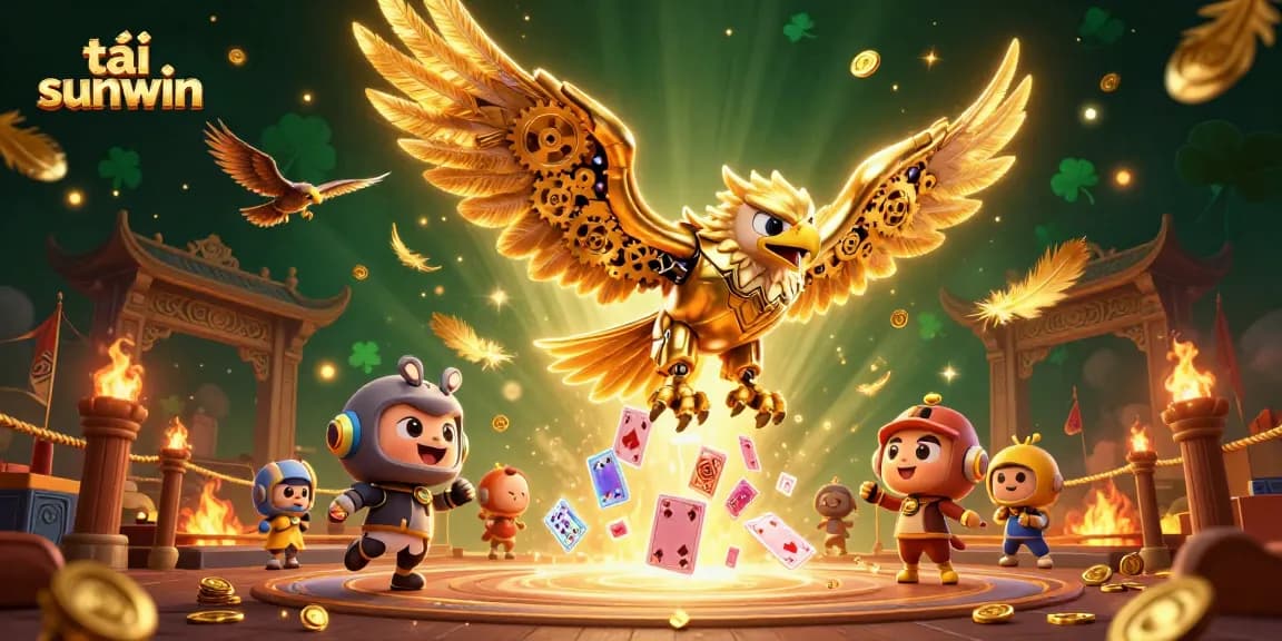 Experience the excitement of tải sunwin in a vibrant 3D casino illustration showcasing golden eagle and energetic elements.