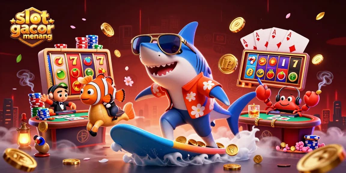 Experience thrilling action with slot gacor gampang menang in this vibrant casino scene featuring playful marine characters.