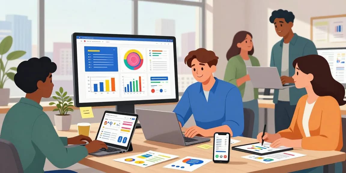 Tim profesional berdiskusi strategi pemasaran digital GEGESLOT di ruang kerja modern dengan data analitik.