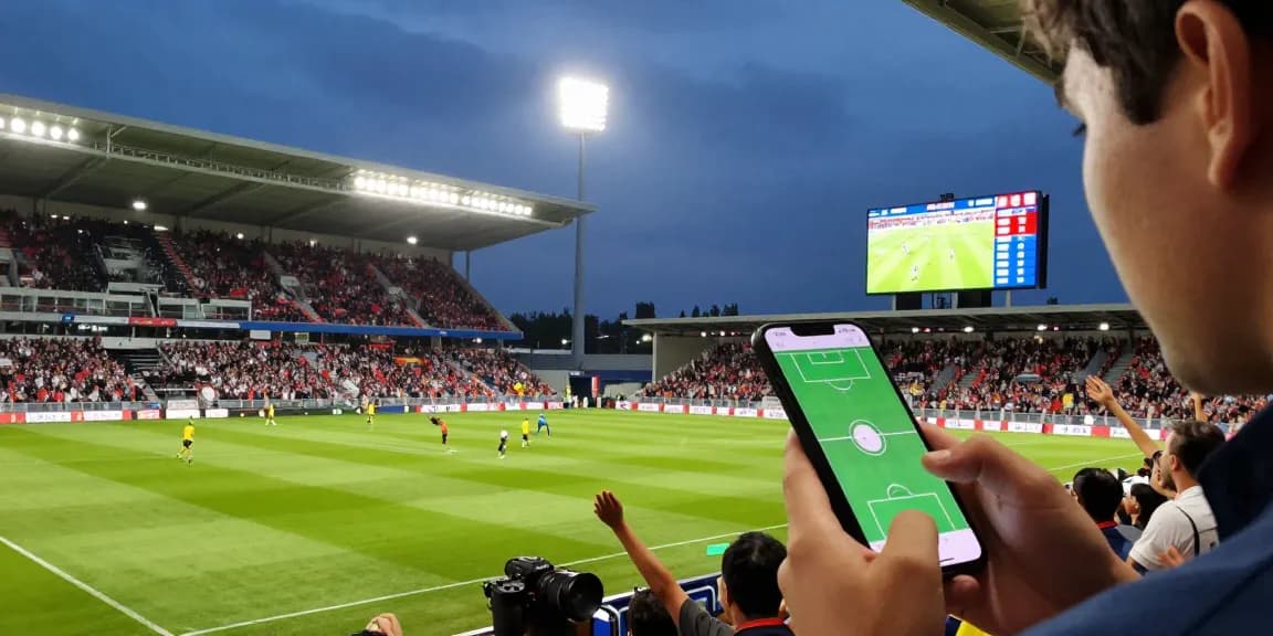 Live sports betting scene on bj88-vnd with betting predictions and match odds displayed in a vibrant football stadium.