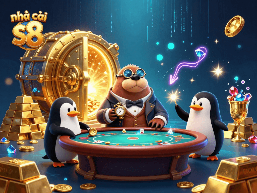 Experience thrilling gameplay at nhà cái s8 with exciting characters in a vibrant casino scene.