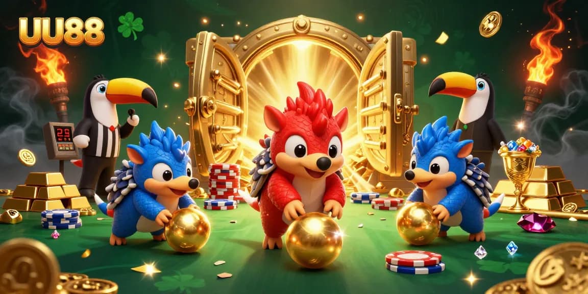 UU88 pangolins contest in a vibrant casino scene filled with treasure and excitement.