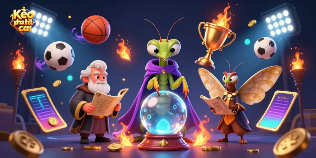 Engage with the Kèo nhà cái experience through a vibrant illustration packed with sports betting elements.