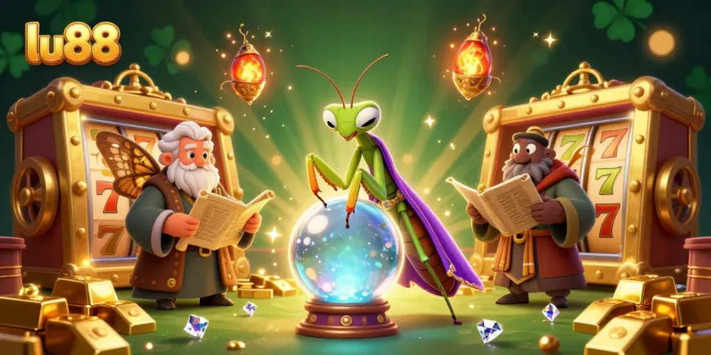 Experience the enchanting world of lu88 with fortune tellers and casino treasures in a vibrant 3D illustration.