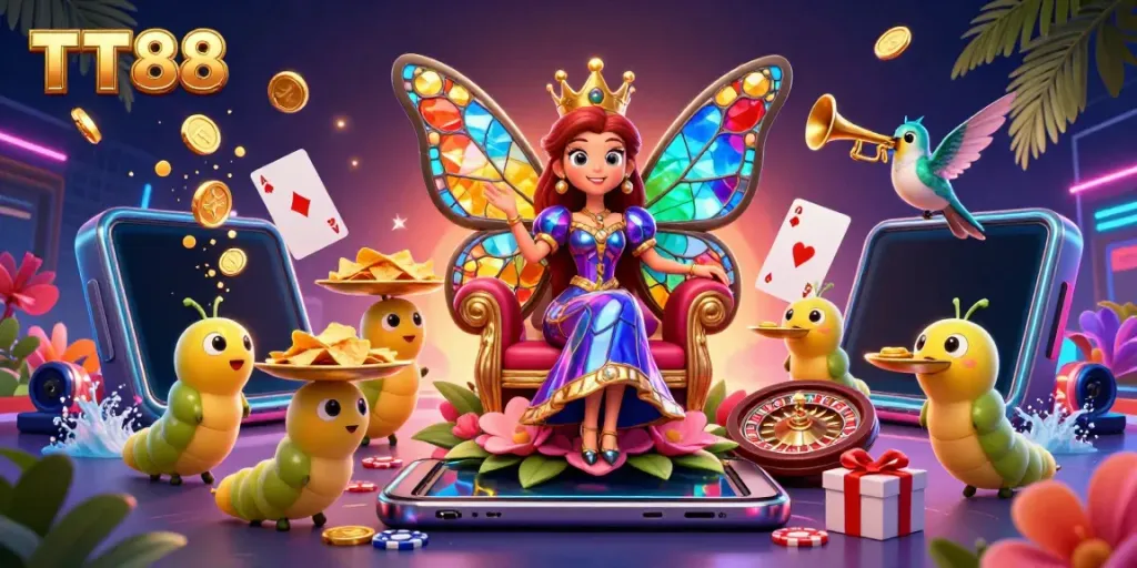 Experience the vibrant and dynamic casino world of TT88 with captivating characters and exciting gaming elements.