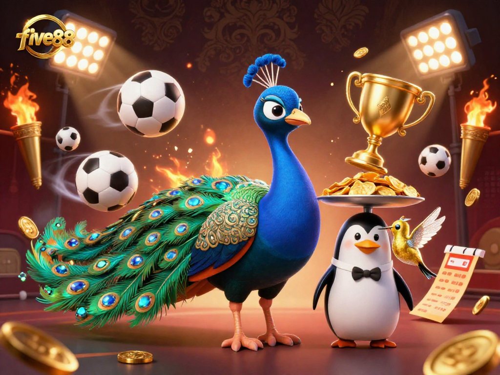 Experience thrilling bets with five88 in a vibrant 3D casino themed scene featuring incredible characters and elements.