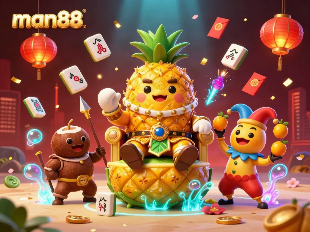 Spin the reels with man88 in this vibrant casino scene filled with fun characters and dynamic gaming elements.