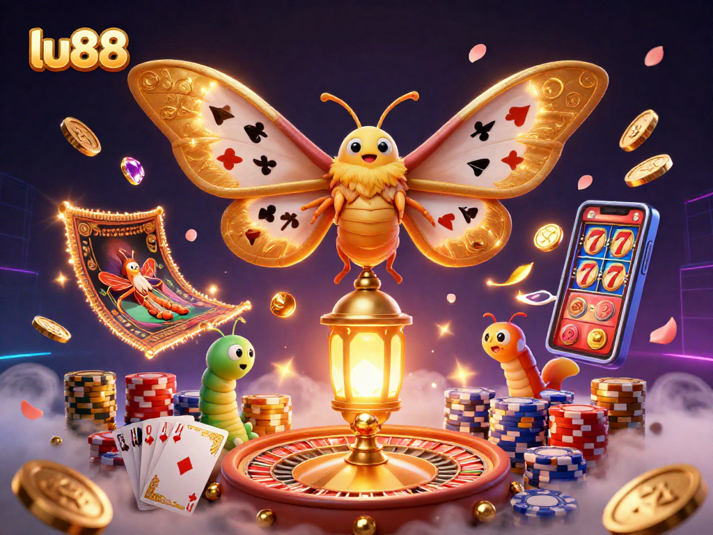 Experience the excitement of lu88 as golden coins cascade around a vibrant casino scene.