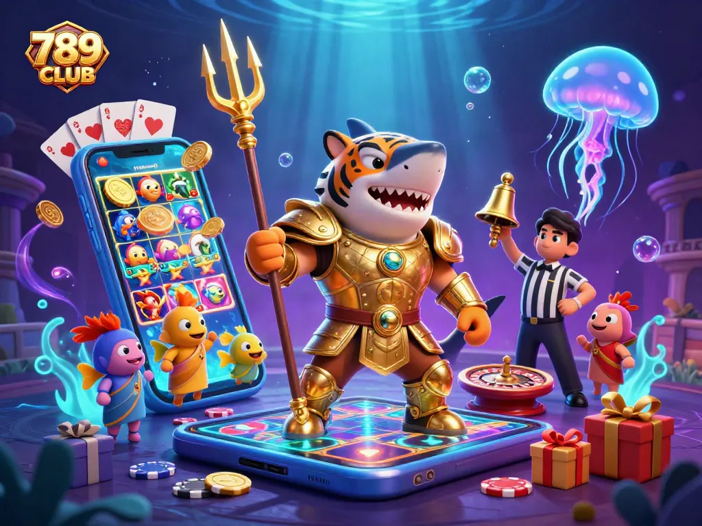 Experience the excitement of 789CLUB with a vibrant underwater casino scene filled with thrilling game elements.
