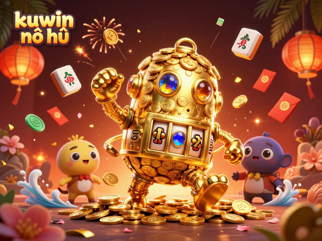 Win big with kuwin nổ hũ in a vibrant 3D casino scene full of dynamic game elements and celebratory effects.