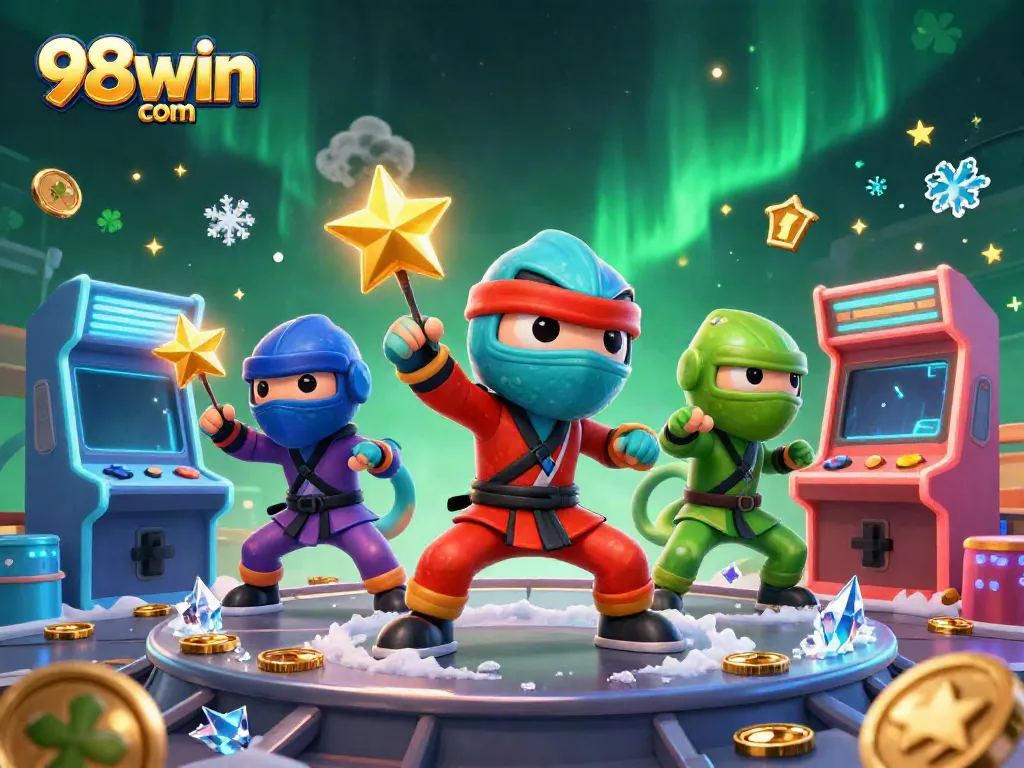 Engage in thrilling gameplay with 98win com's vibrant casino games featuring dynamic cartoon chameleons.