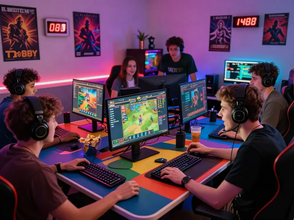 Exciting gaming setup at TX88 with friends strategizing and betting online.